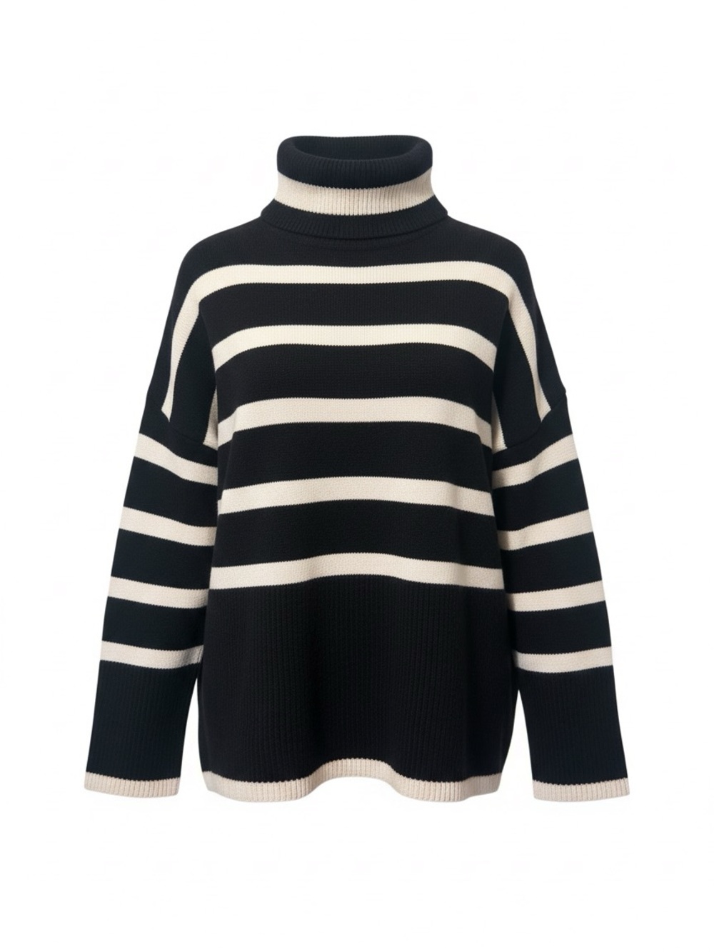 R2 Black & Cream Striped Cowl Neck Sweater